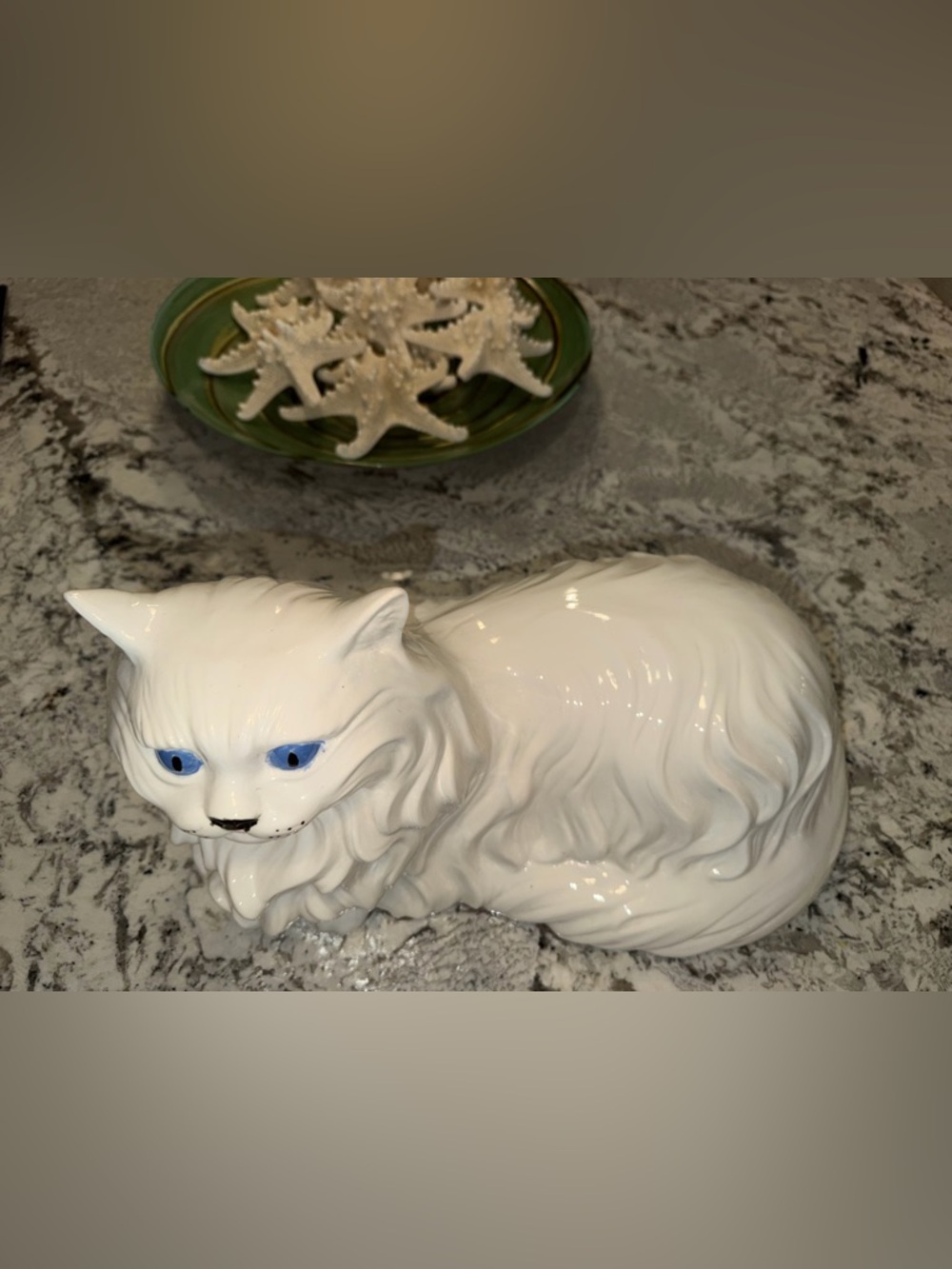Vintage Large Ceramic White Cat Laying Down Blue Eyes Figurine 16” - Picture 5 of 16